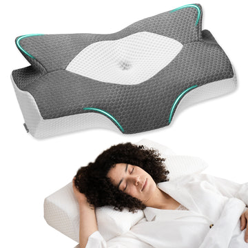 Elviros Cervical Memory Foam Pillow for Sleeping, FlutterShape Pillows Upgrade (Medium Firm), 25Lx16Wx(4.5"-5.3")H