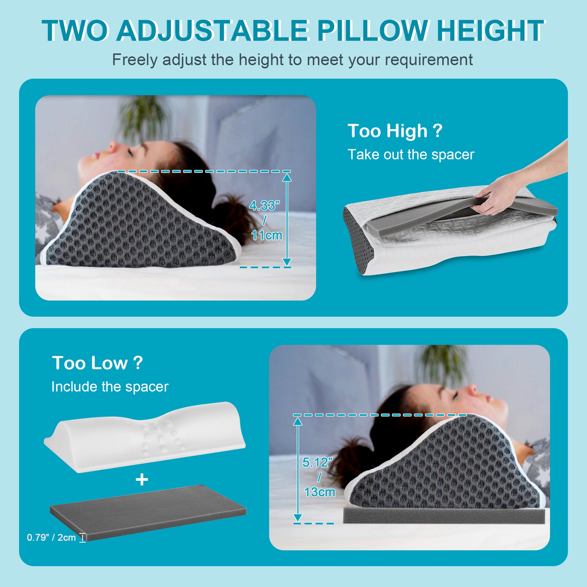 Elviros 2-in-1 Adjustable Contour Memory Foam Cervical Neck Pillow-9