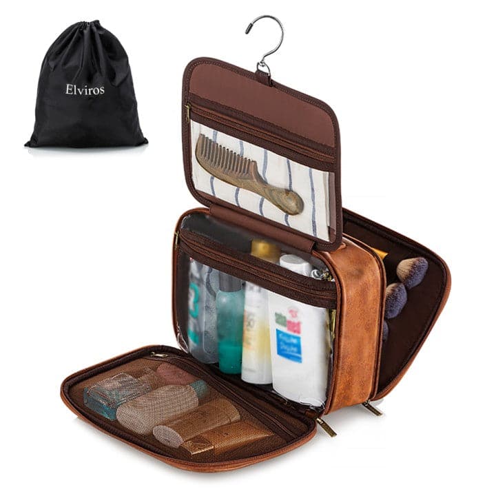 Elviros Toiletry Bag Mens Leather Travel Organizer Kit with