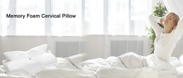 A woman wakes up from the Elviros cervical pillow and mattress feeling very comfortable.