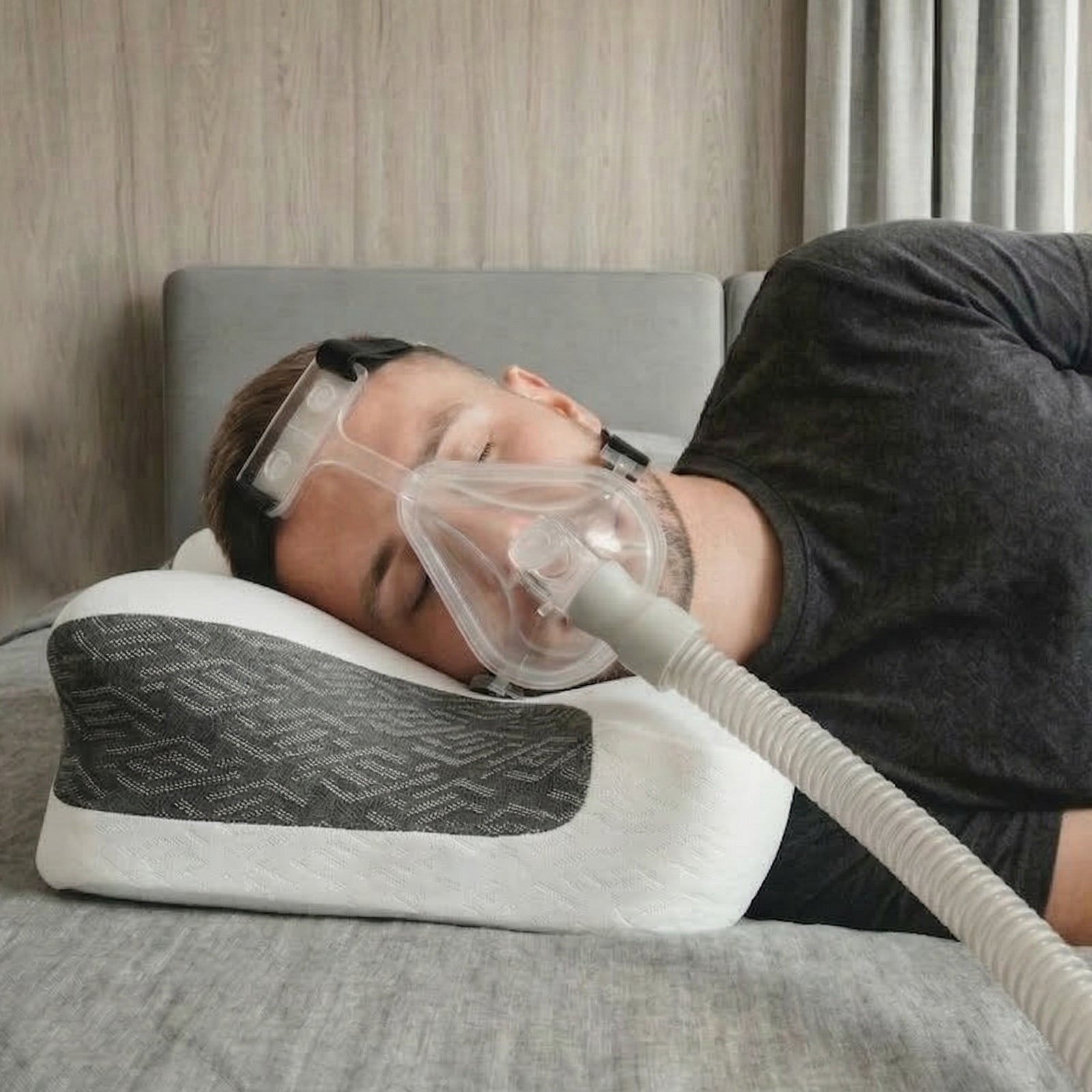 CPAP pillow designed to reduce mask pressure