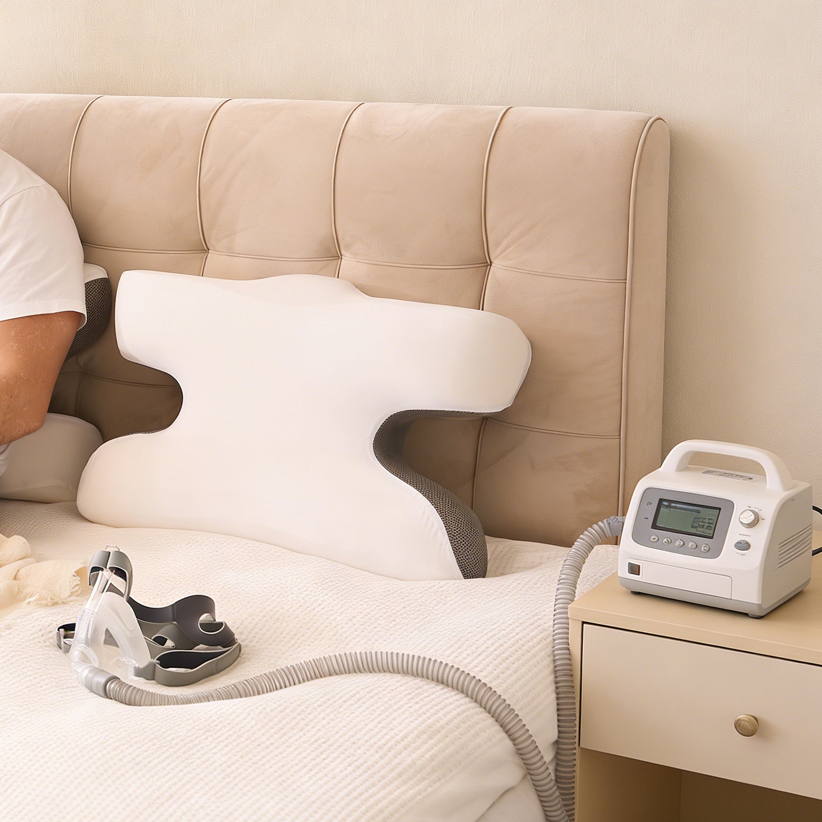 Neck alignment with a supportive CPAP pillow