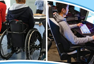 Two disabled people are sitting on chairs and experiencing Elviros pillows