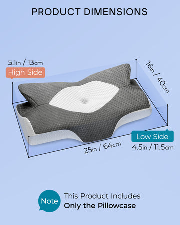 Elviros Cervical Memory Foam Pillowcase (No Filler) (Dark Grey)