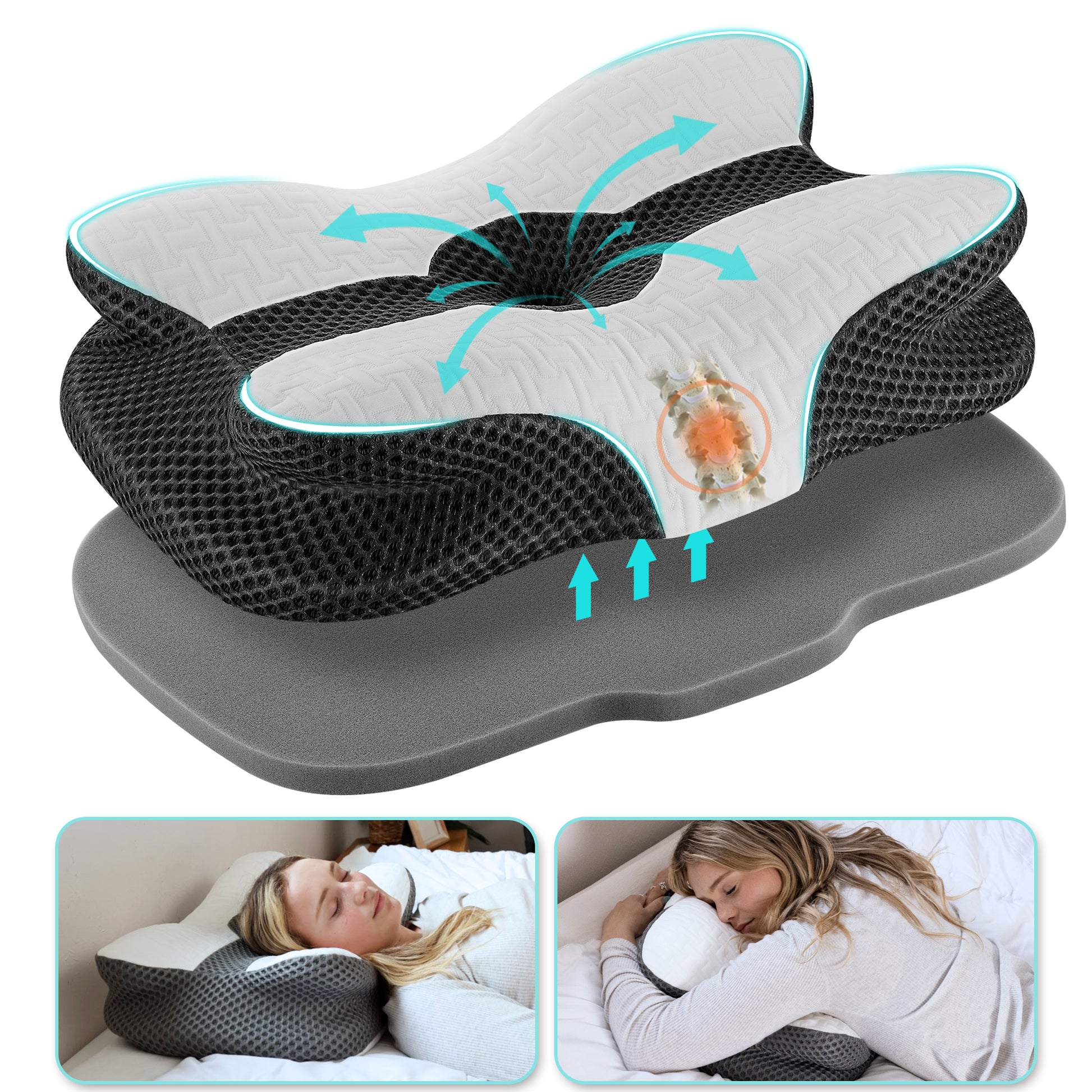  Elviros Lumbar Support Pillow for Sleeping, Adjustable