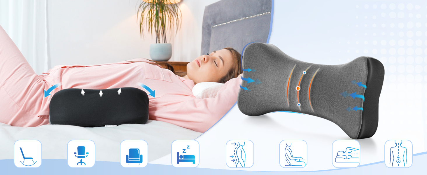 Elviros Lumbar Support Pillow, Adjustable Back Support Pillow for Sleeping