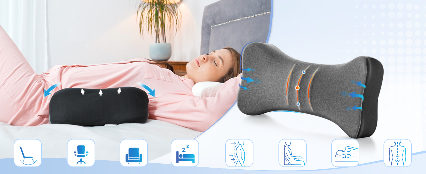 Lumbar Support Pillow Ergonomic Memory Foam Lumbar Pillow, Relieve