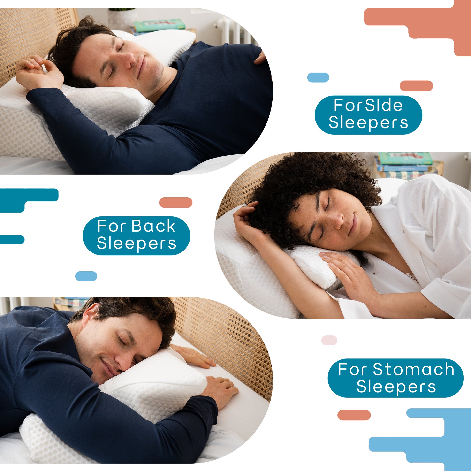Elviros Side Sleepers Deep Sleep Cervical Memory Foam Pillow Blue Green / Queen / Firm