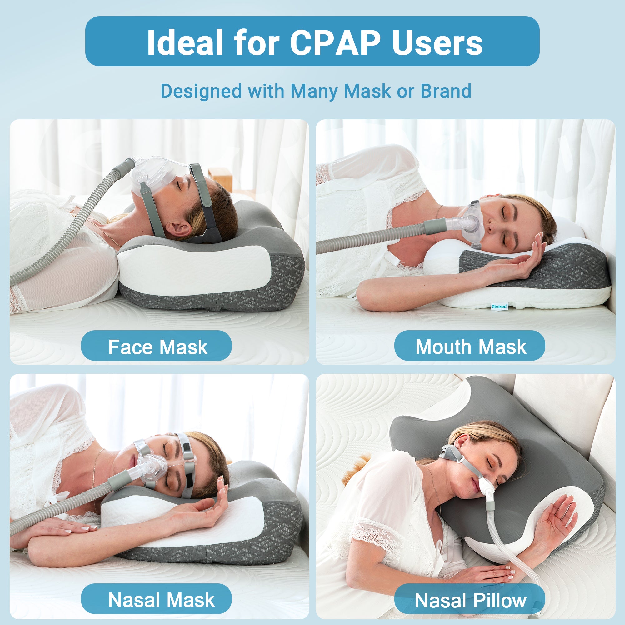 Elviros Orthopedic Pillow for CPAP Users with Cooling Nylon-Spandex Pi