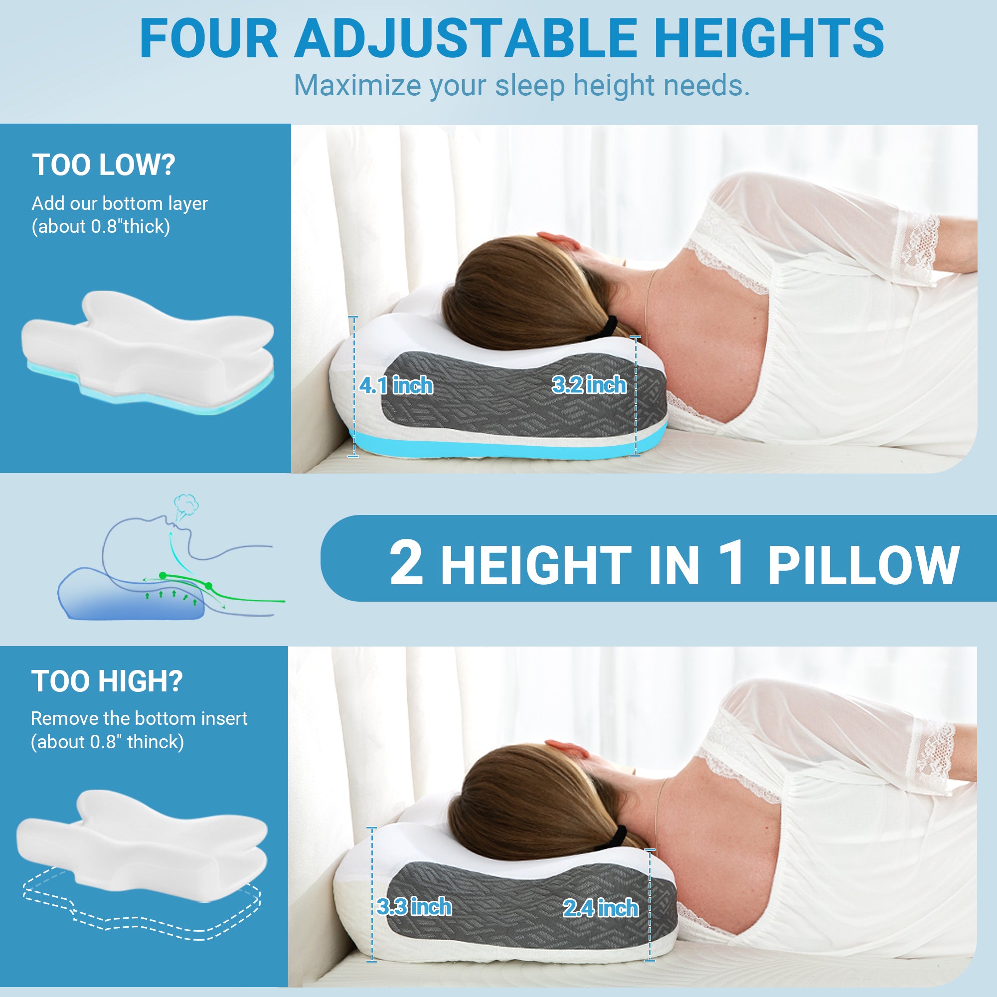 Elviros Orthopedic Pillow for CPAP Users with Cooling Nylon-Spandex Pi