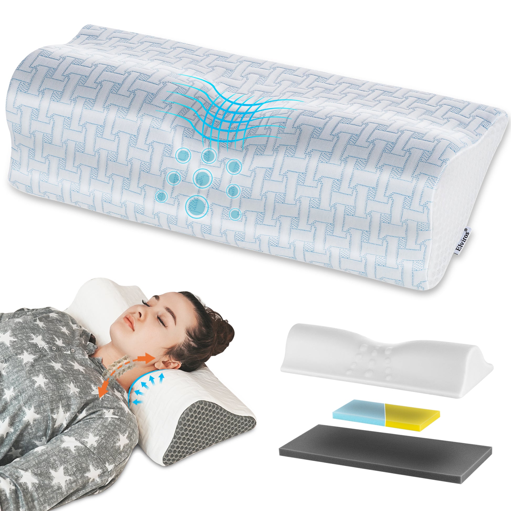 Elviros 2-in-1 Adjustable Contour Memory Foam Cervical Neck Pillow