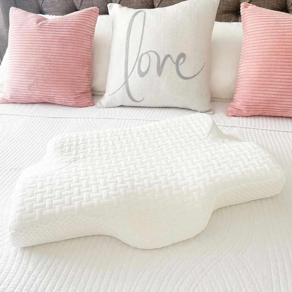 Elviros Cervical Memory Foam Pillow, Ergonomic Contour Pillow White / Queen Size+Spare Pillowcase