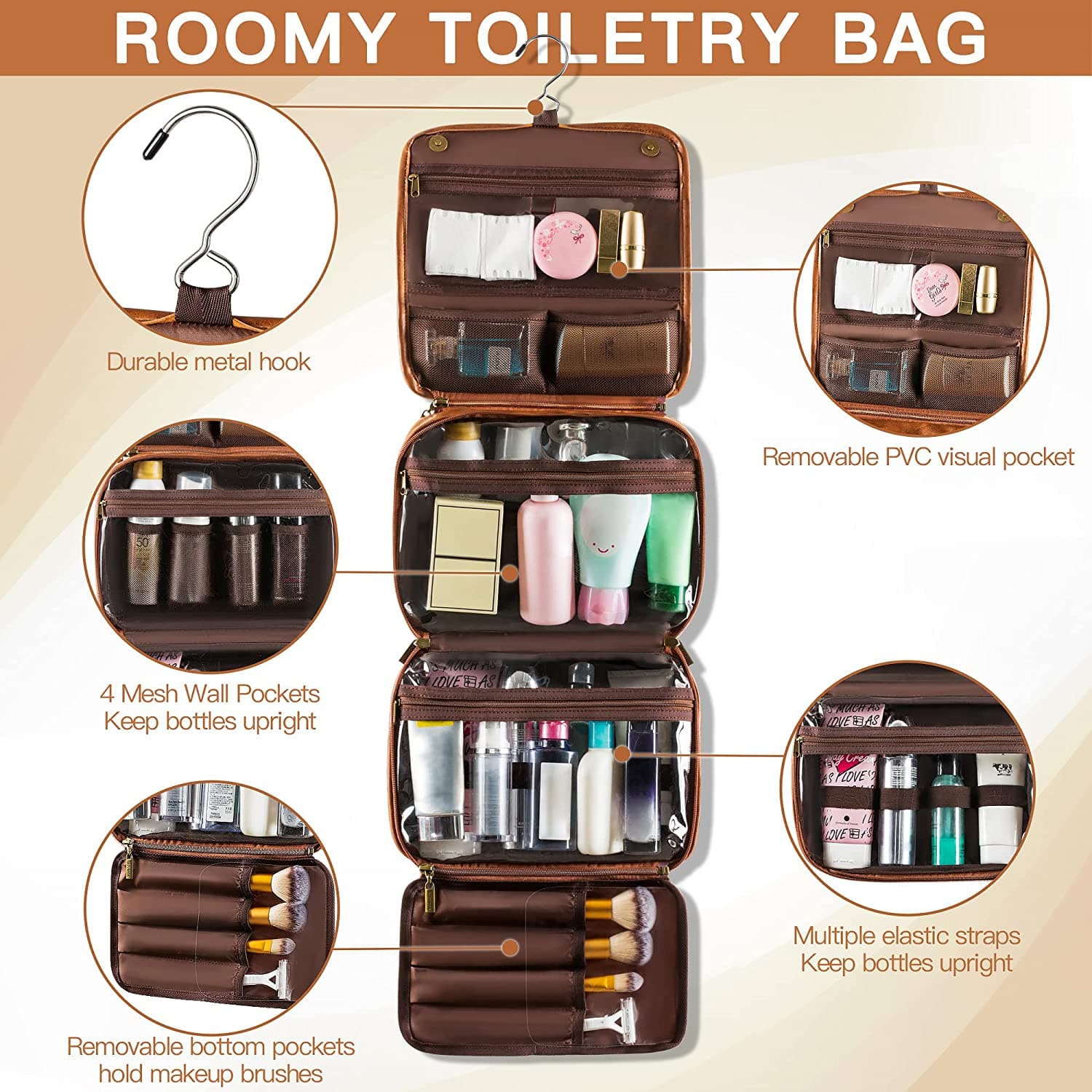Elviros Toiletry Bag Hanging Travel Organizer for Men and Women