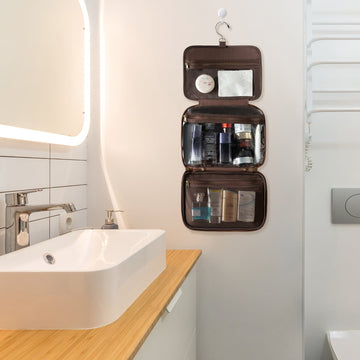 Elviros Hanging Leather Makeup Organizer,mens toiletries bag