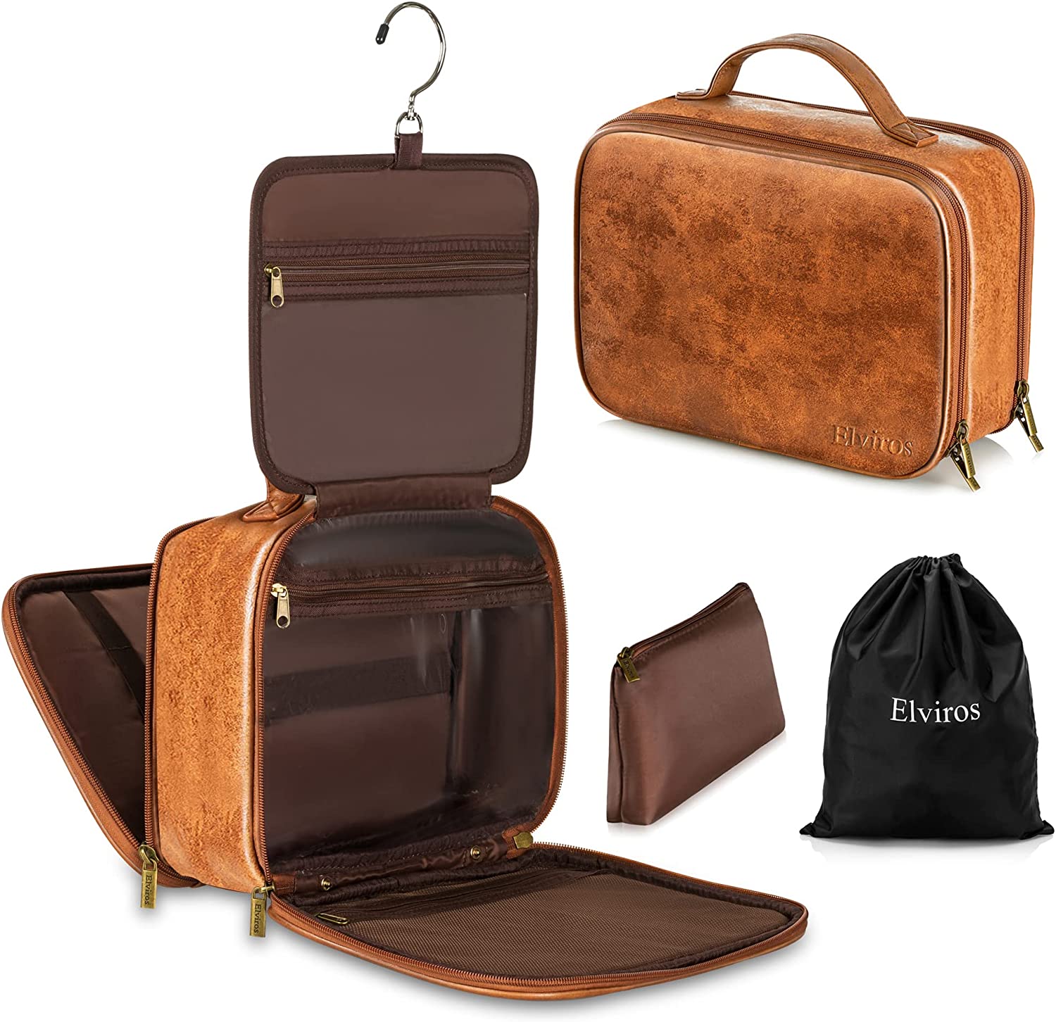 Vetell Leo Large Leather Travel Toiletry Case and Shave Bag with 2 Compartments