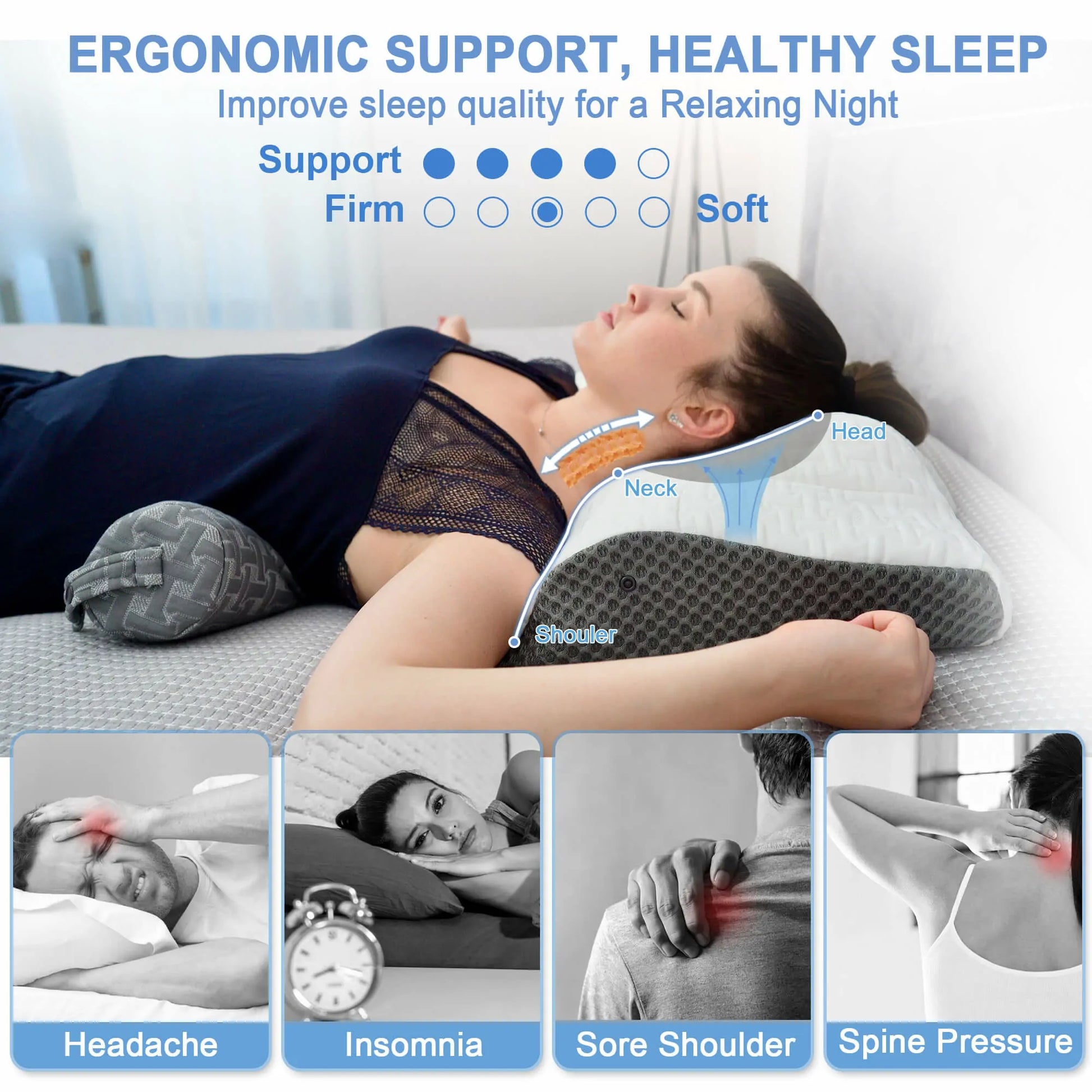 Elviros Lumbar Support Pillow for Sleeping Black
