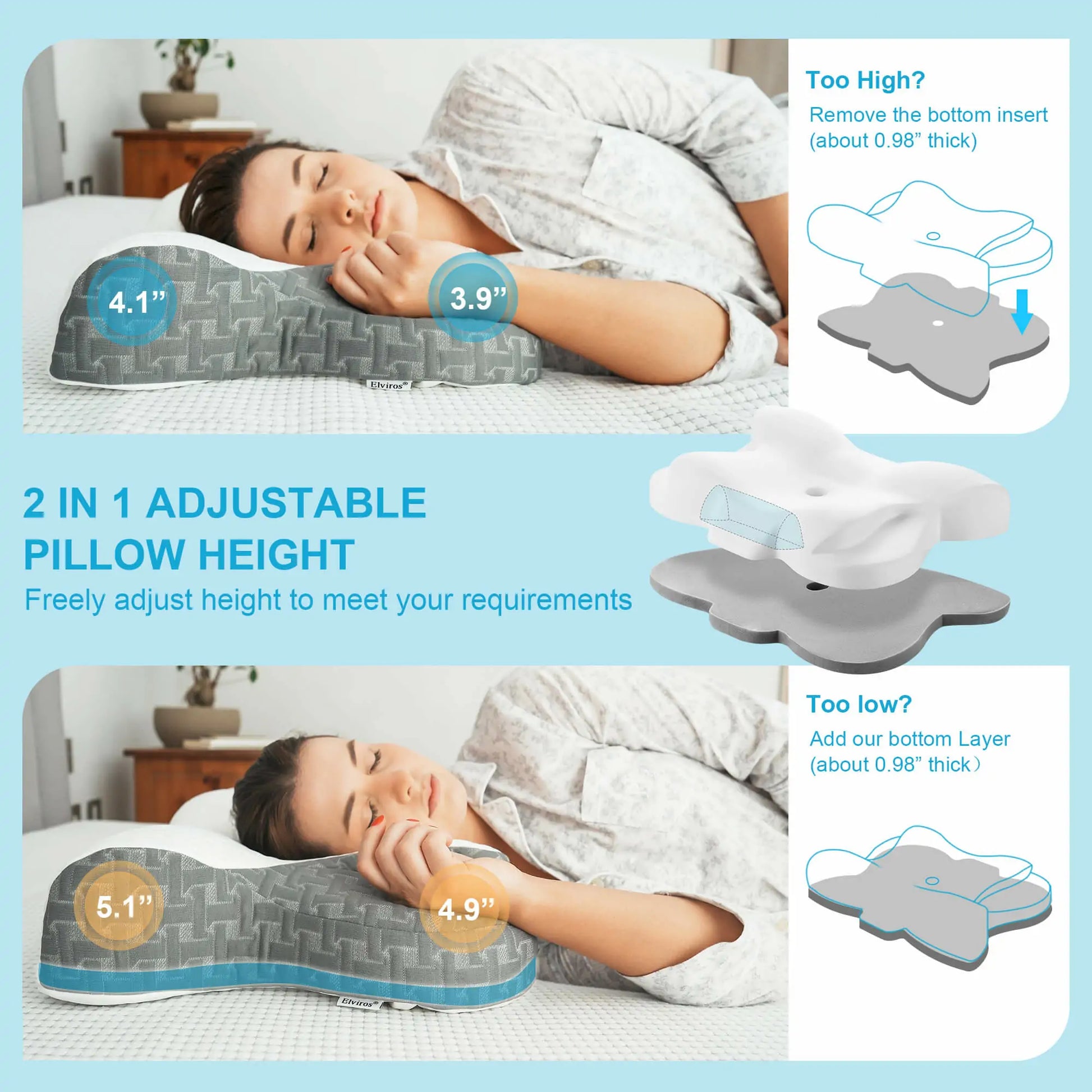 Elviros Cervical Memory Foam Neck Pillow for Pain Relief