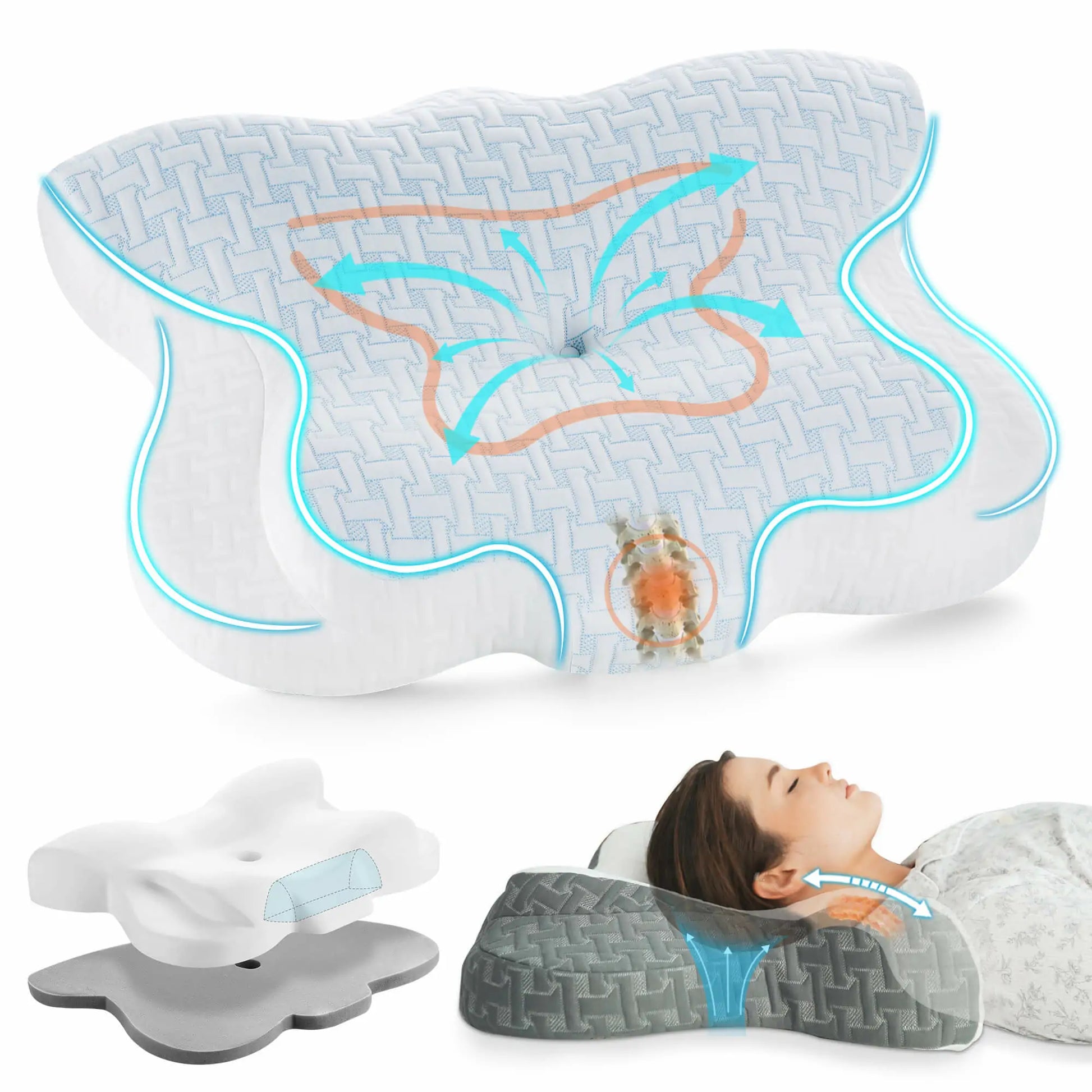 Elviros Cervical Memory Foam Neck Pillow for Pain Relief