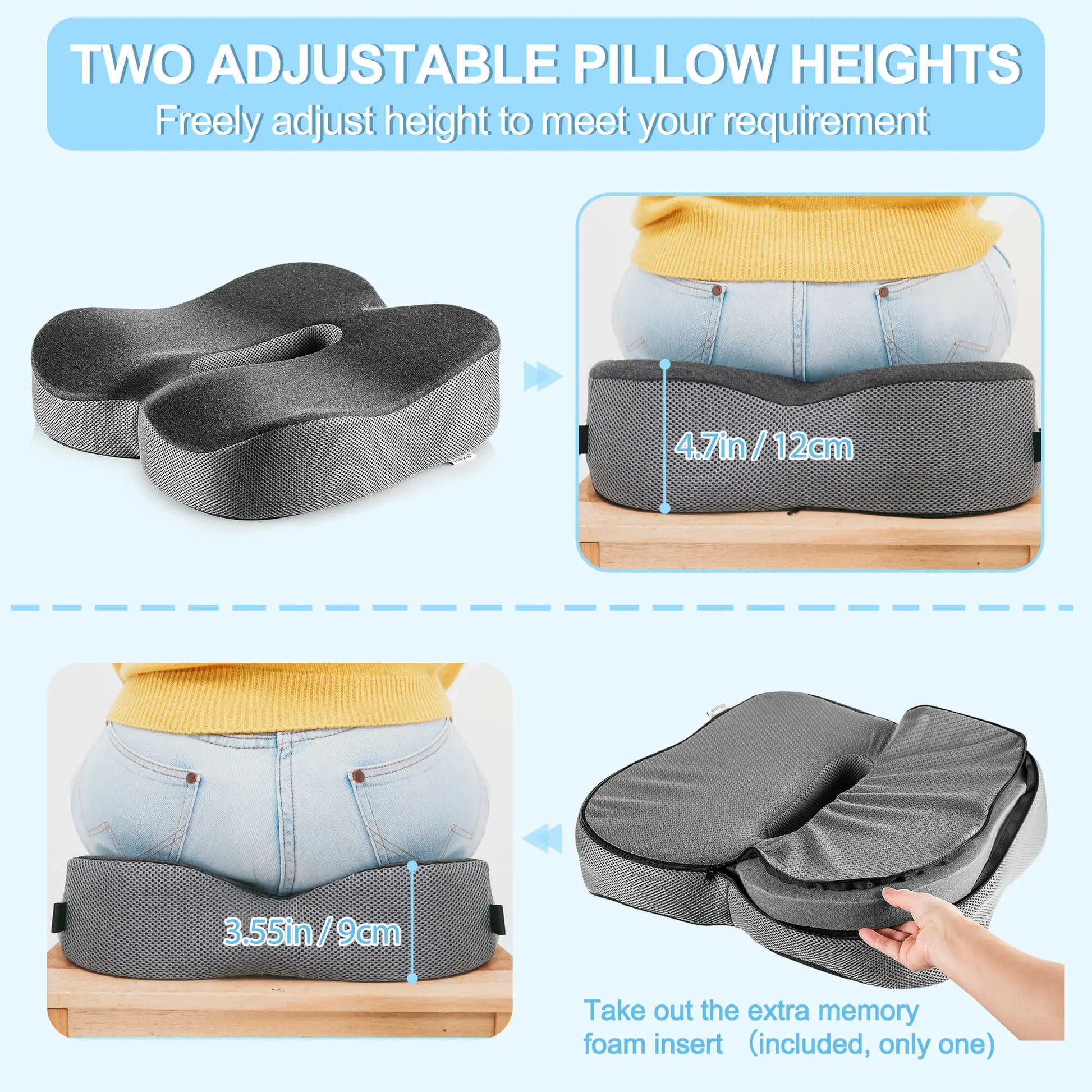Butt Pillow for Tailbone, Office Chair Cushions for Back and Butt Increases  Seating Comfort, Foam Cushion Pads for Long Sitting Hours on