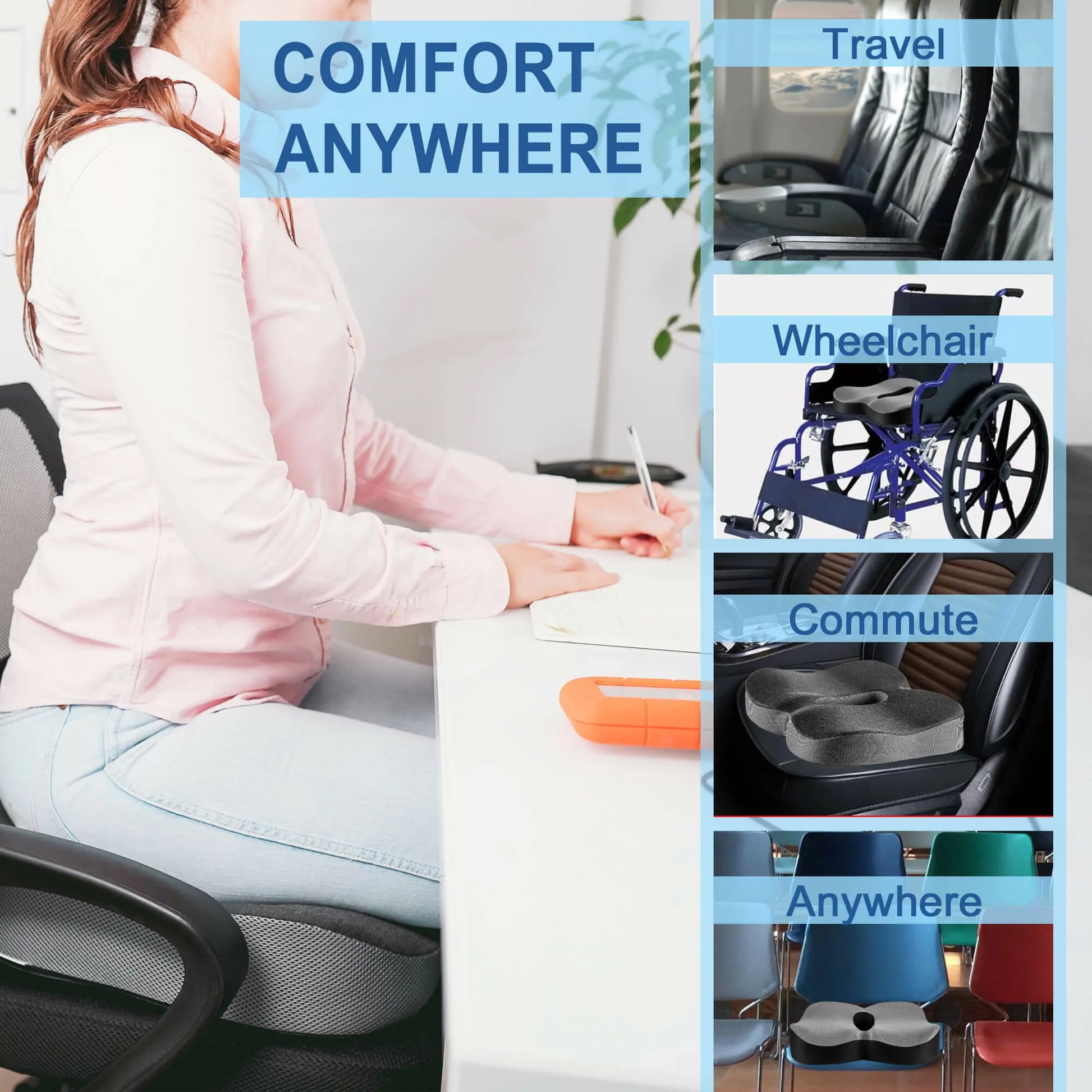 Elviros Chair Cushions, Adjustable Memory Foam Seat Cushion for Coccyx