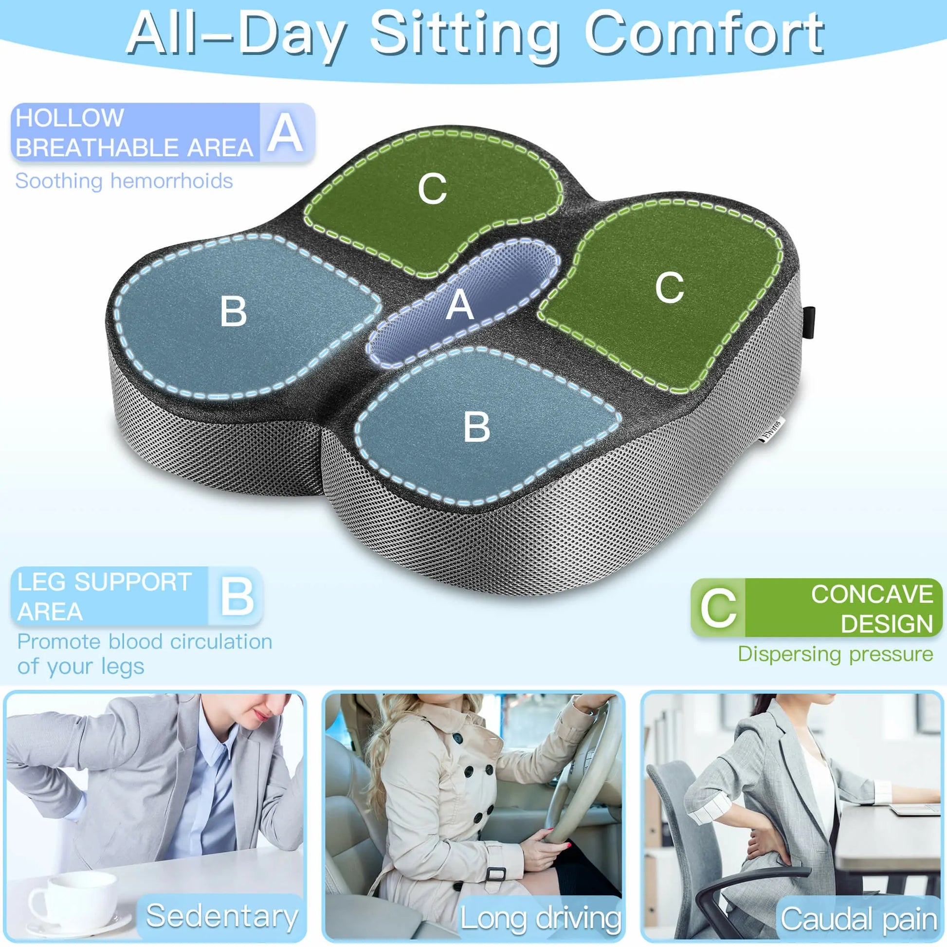 Seat Cushion, Office Chair Cushions Butt Pillow for Car Long Sitting Memory  Foam
