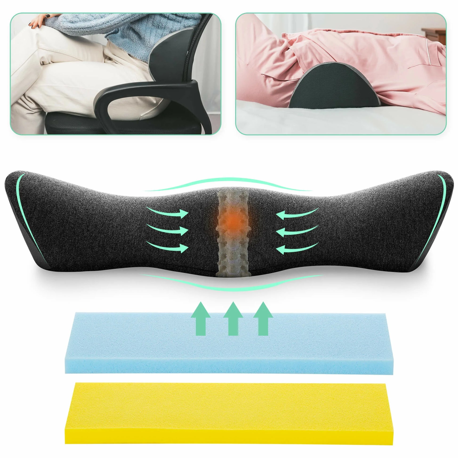 Elviros Adjustable Lumbar Support Pillow Black