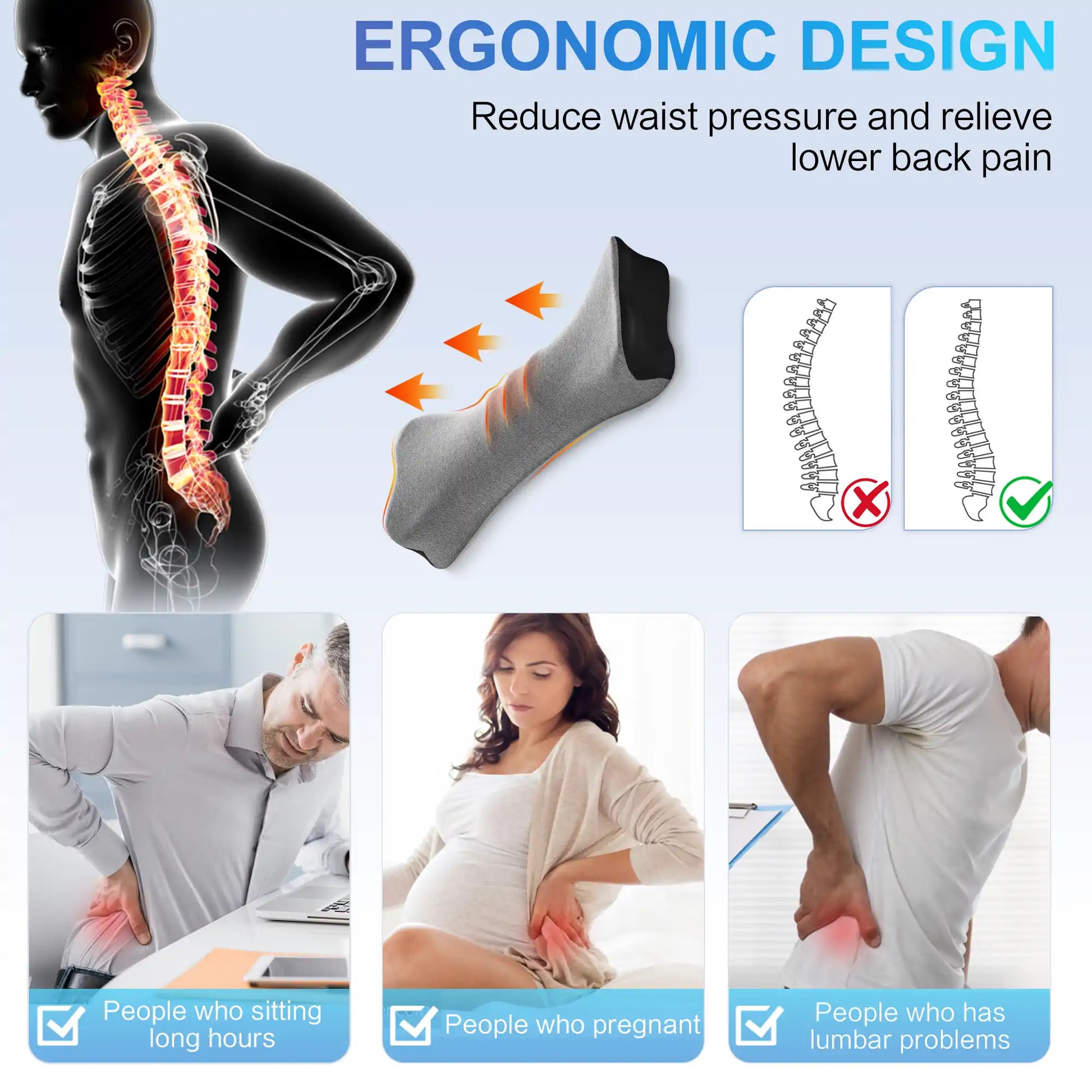 Pillow to relieve top lower back pain