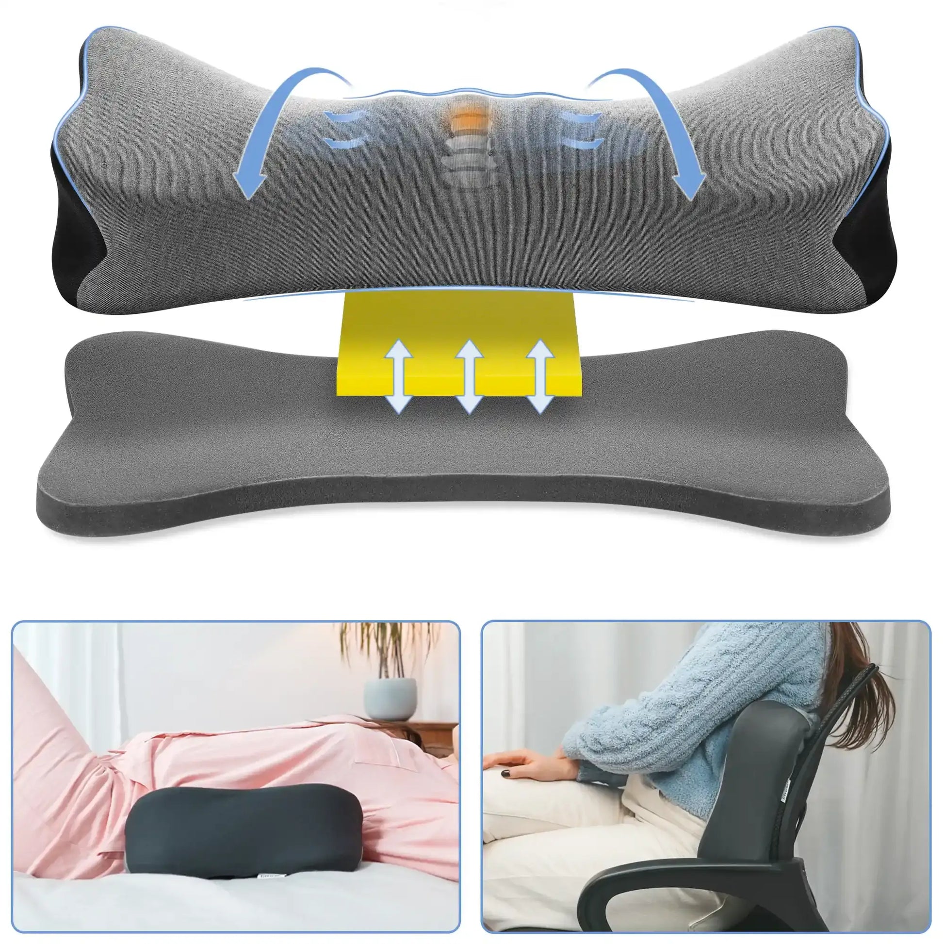 Lumbar Support Pillow, Memory Foam Lumbar Pillow That Can Relieve Low Back  Pain, Used for Lumbar Support Cushion for Office Chairs, Recliners, and Car  Seats 
