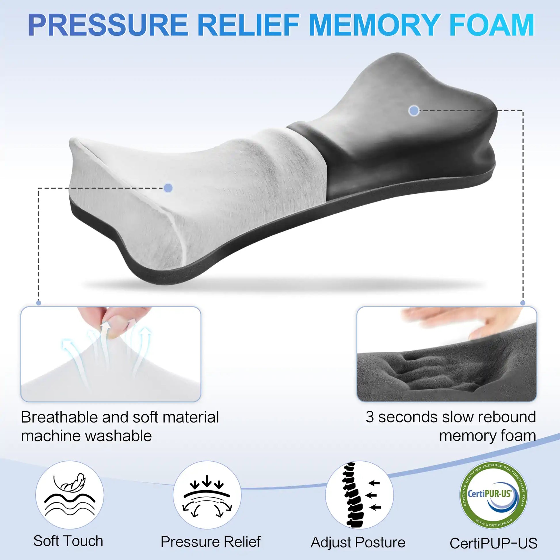  Lumbar Support Pillow Memory Foam Adjustable Back