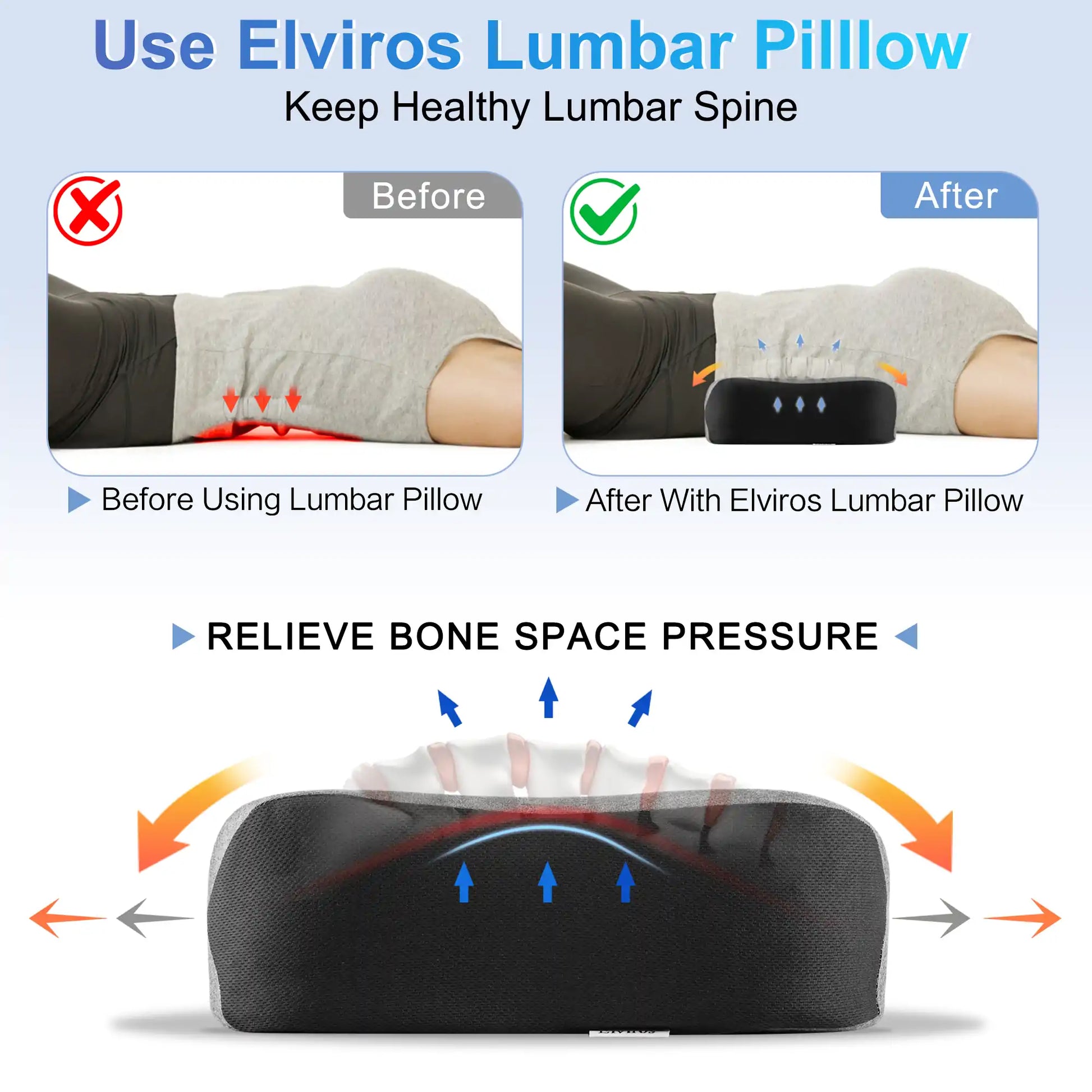 Elviros Adjustable Lumbar Support Pillow Black