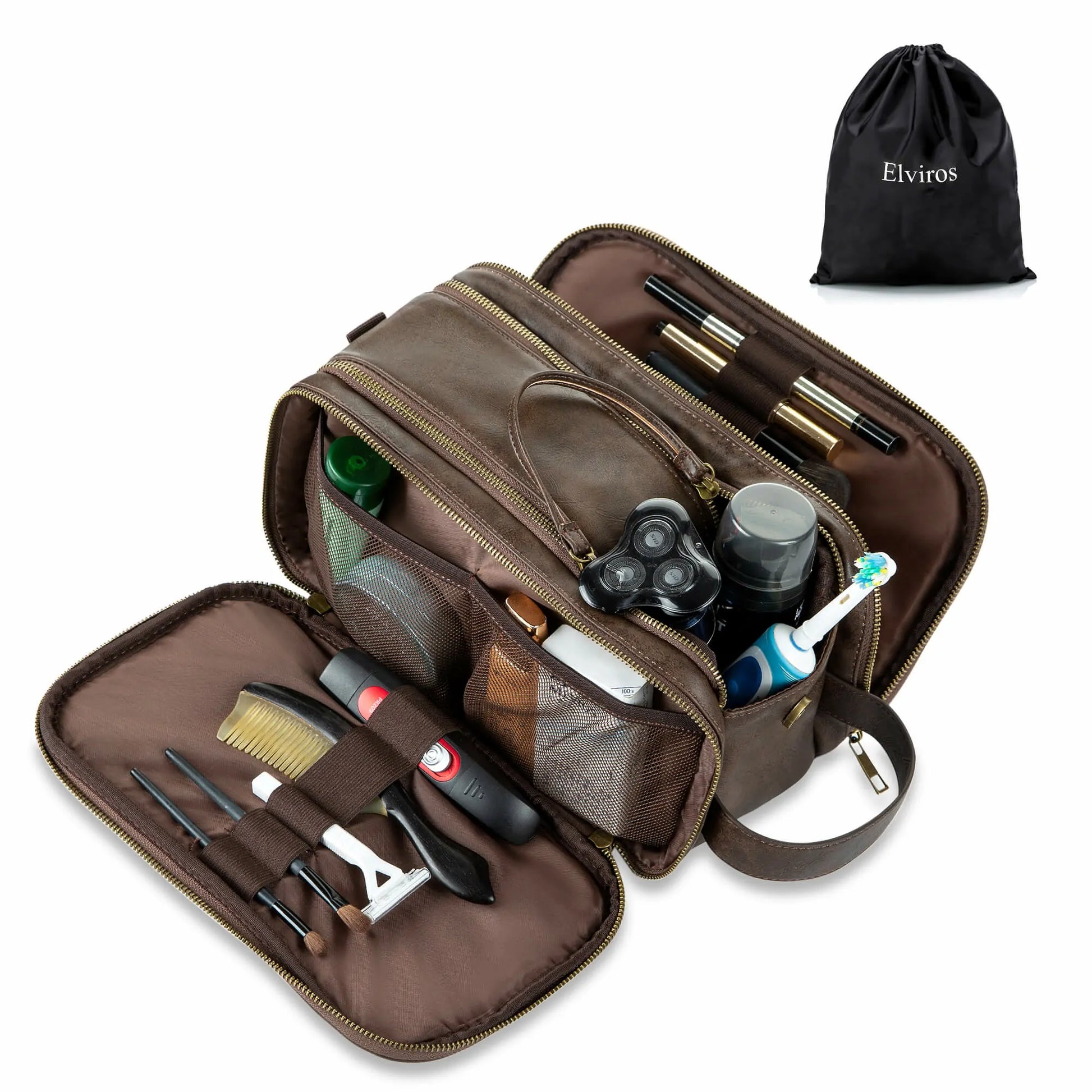 dorco travel toiletry bag Elviros Toiletry Bag, Travel Dopp Kit Leather Makeup Organizer