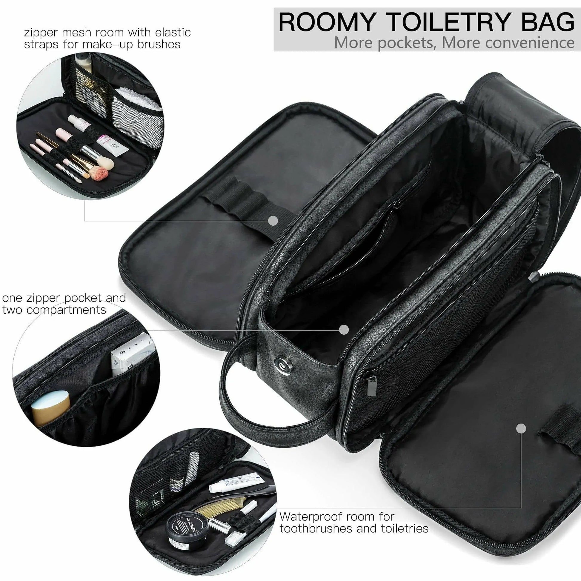 Elviros Toiletry Bag Travel Dopp Kit Leather Makeup Organizer